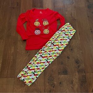 Justice girls Christmas emoji snowman 2 two piece pajamas Sz 14 pants LS